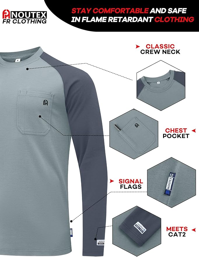 FR Shirts for Men Lightweight Fire Resistant Shirts 5.5oz for Men Long Sleeve NFPA2112/CAT2