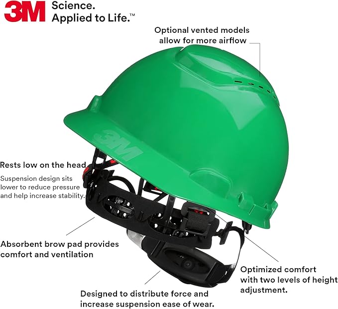 3M Hard Hat SecureFit H-700 Series Cap Style Safety Helmet with Uvicator Sensor, 4-Point Pressure Diffusion Ratchet Suspension