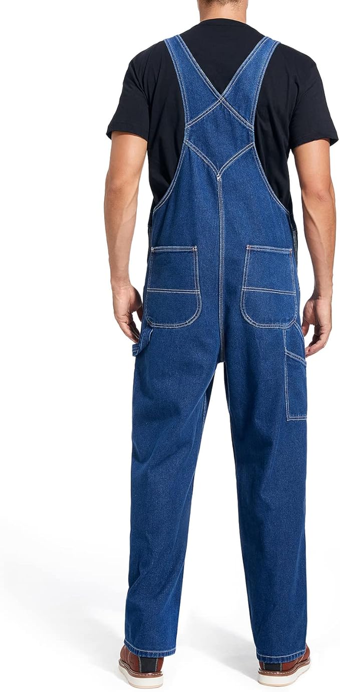 HISEA Men's Denim Bib Overall, Mens Relaxed Fit Overall Midweight Workwear with Adjustable Straps and Convenient Tool Pockets