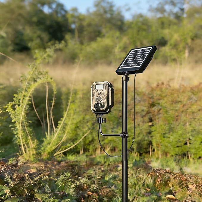 Heavy Duty Trail Camera Mount with Tripod Ground Stake | Includes Height-Adjustable Side Mount for Dual Camera or Solar Panel Setup | Max Height 57" | Universal 1/4"-20 Screw (56" Black x 2)