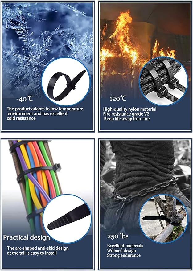 Cable Zip Ties(50-Piece) Industrial Ultra Heavy Duty Multi-Purpose，Length 9.1 Inch Width 0.51 Inch, 250 lbs Tensile Strength for Indoor and Outdoor UV Resistant,Black
