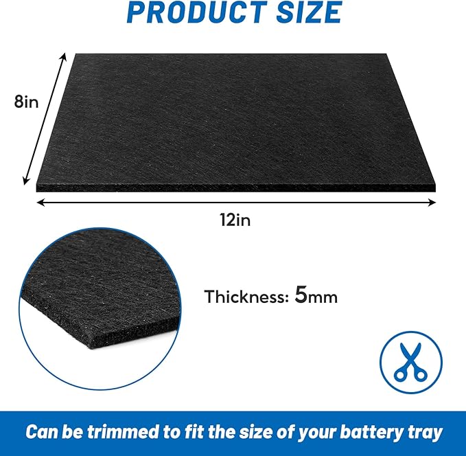 2 Pcs Battery Protector Mat, 8 X 12 Inches Battery Acid Absorber Mat, Anti Shock and Corrosion Mat for Battery, Anti Vibration Pads for Rvs, Cars, Boats and Trucks (2)
