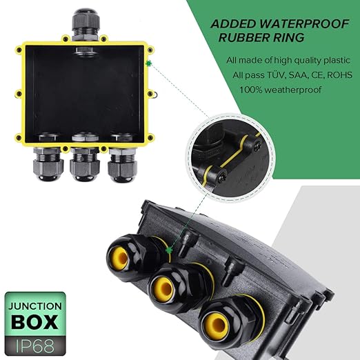 4 Way Electrical Junction Box, La Vane IP68 Waterproof 4 Way Cable Connector Lighting Connector Electric External Coupler, Cable Gland Ø 4-14mm