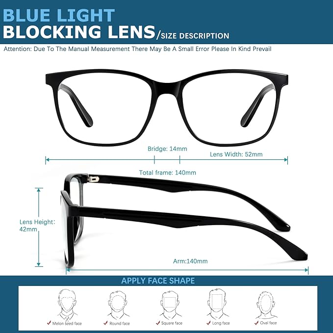 Blue-Light Blocking Glasses Computer Reading/Gaming/TV/Phones Glasses Fashion Anti Eyestrain Glasses for Women Men（E1 Black + Black + Transparent）
