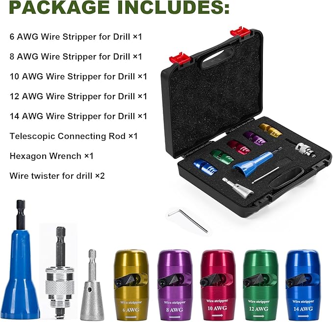 Wire Stripper Twister Tool for Drill, 2026 Upgraded Wire Stripping Tool & Wire Twisting Connector for Cutters 6-14 AWG, 8 In 1 Professional Electrician Twister Stripping Tool with 70 PCS Wire Nut