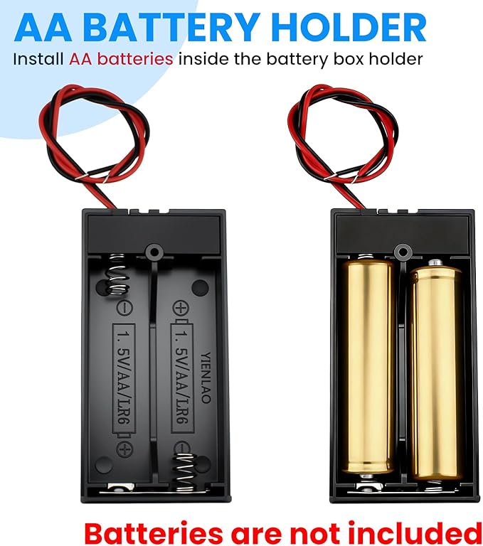 SDTC Tech 4-Pack 1/2/3/4 x AA Battery Holder with Switch Cover Wire Leads | 1.5/3/4.5/6 Volt Battery Case Box Kit | for Led Circuit Experiment Doorbell
