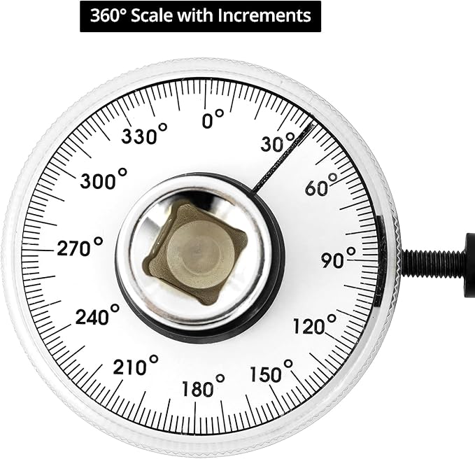 QWORK Torque Wrench Angle Gauge Tool, 1/2" Drive Size, 360 Degree Measurement