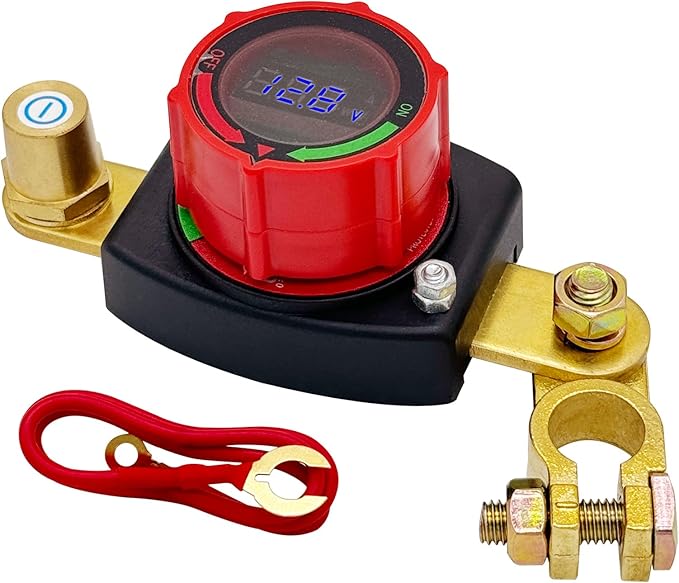 Ampper Battery Disconnect Switch with Voltmeter, 12-48V Battery Cut Off ON/Off Shut Off Switch W/Negative Terminal for Car, RV and More (Top Post Negative)