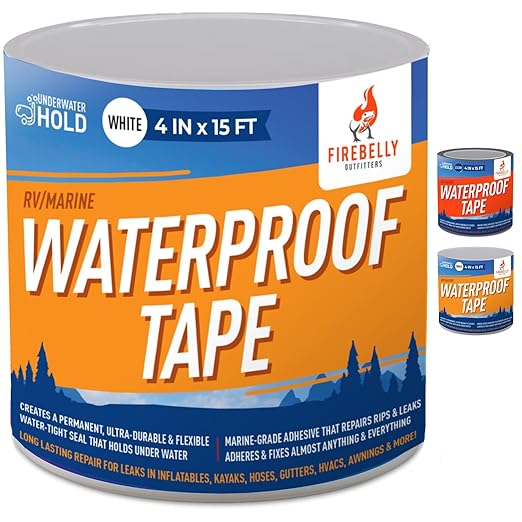 Firebelly Outfitters Heavy Duty Waterproof Tape for Leaks – All-Weather Sealant for Outdoor & Indoor Repairs – Marine Grade, Weatherproof, Strong Adhesive for Pools, Roofs, Plumbing, and More (White)