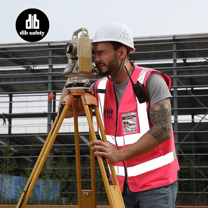 Dib Safety Reflective Vest ANSI Class 2, High Visibility Vest with Pockets and Zipper, Construction Work, Hi Vis