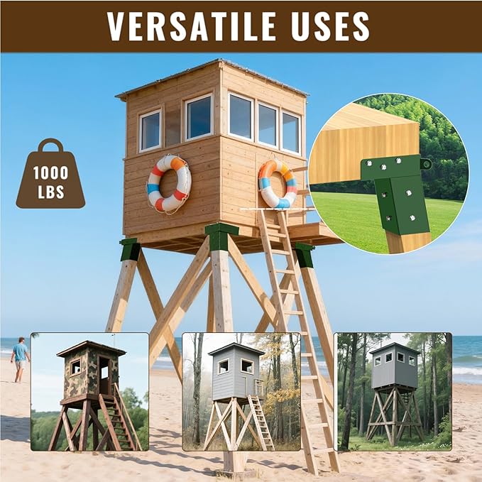 4 Pcs Deer Stand Brackets 4x4 Deer Blind Brackets Compound Angle Platform Bracket for Deer Hunting, Shooting Shack, Observation Decks, Tree Houses, Swing Sets, Outdoor Platforms.