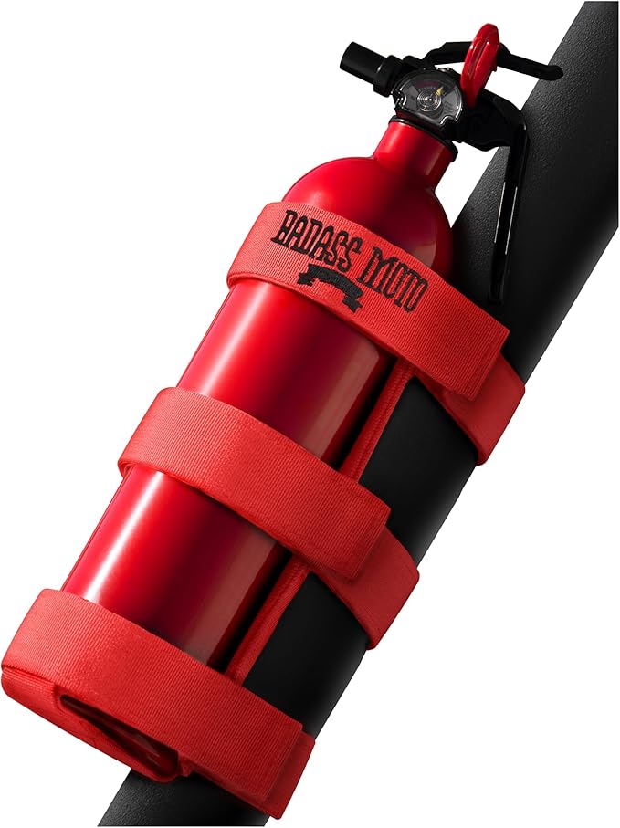 Badass Moto for Jeep Fire Extinguisher Mount, Fits Jeep Gladiator Fire Extinguisher Holder for Jeep Wrangler 1965-2026 JL JK JKU TJ CJ - No Tool Install for Roll Bar Jeep Accessories, Jeep Gifts, Red