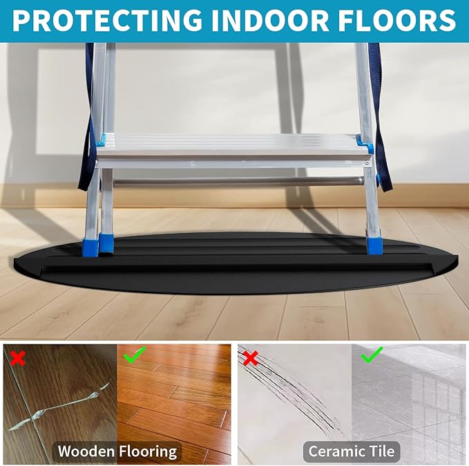Extension Anti-Skid Ladder Stop Mat, 27"x15.7" Non-Slip Rubber Stabilizer Pad Anti-Slip Ladders Aid Stopper, Floor Protection Stepladder Telescoping Accessories (Black)