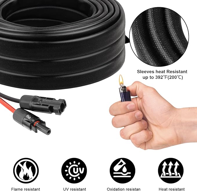 10 AWG Solar Extension Cable 25FT, Flexible Solar Panel Wire with Male to Female Connector Parallel Tinned Copper Wire for Solar Panel, Automotive, RV, Boat, Outdoors