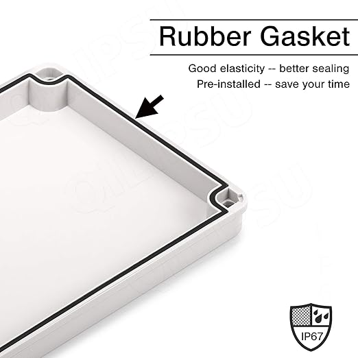 QILIPSU Junction Box with Mounting Plate 200x150x100mm, ABS Plastic DIY Electrical Project Case IP67 Waterproof Dustproof Enclosure Grey (7.9"x5.9"x3.9")