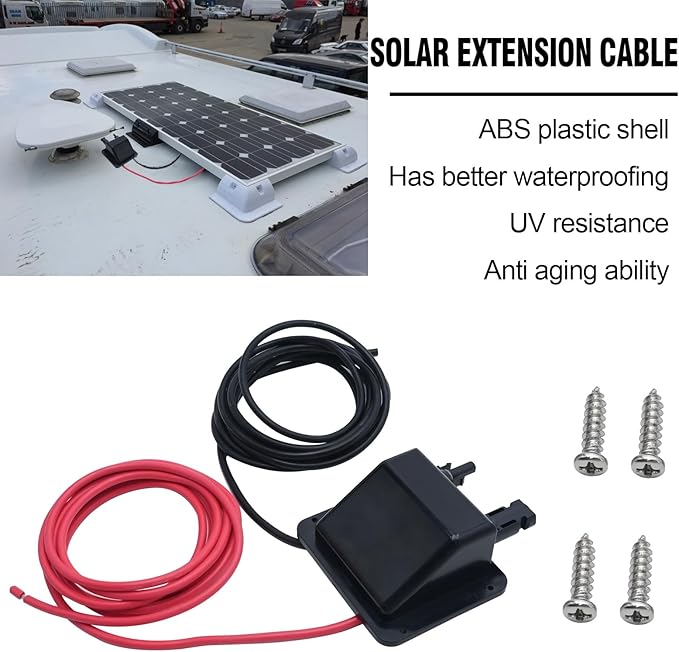 VIKKSAER Solar Cable Entry Gland Box, 10FT 10AWG Soft Solar Extension Cable and Connector, UV Resistance Dual Cable Entry Gland Housing on RVs, Caravans, Boats, Campers (Black(10FT))