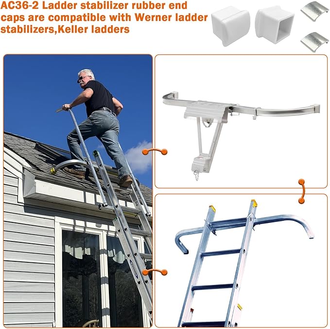 AC36-2 Ladder Stabilizer Rubber End Caps with Metal Insert, Extension Ladder Stabilizer Pads Compatible with Werner Standoff/Stabilizer AC78 & AC76 Replacement Rubber End Caps 2Pack