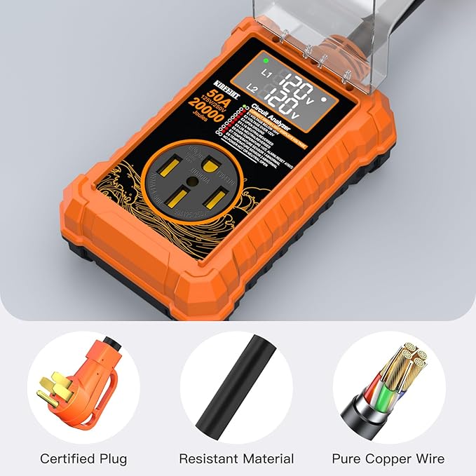 RV Surge Protector 50 Amp - 20000 Joules Power Voltage Protection Surge Protectors, RV Circuit Analyzer with LED Display IP68 Waterproof Cover, RV Adapter Plug for Campers & Travel Trailers
