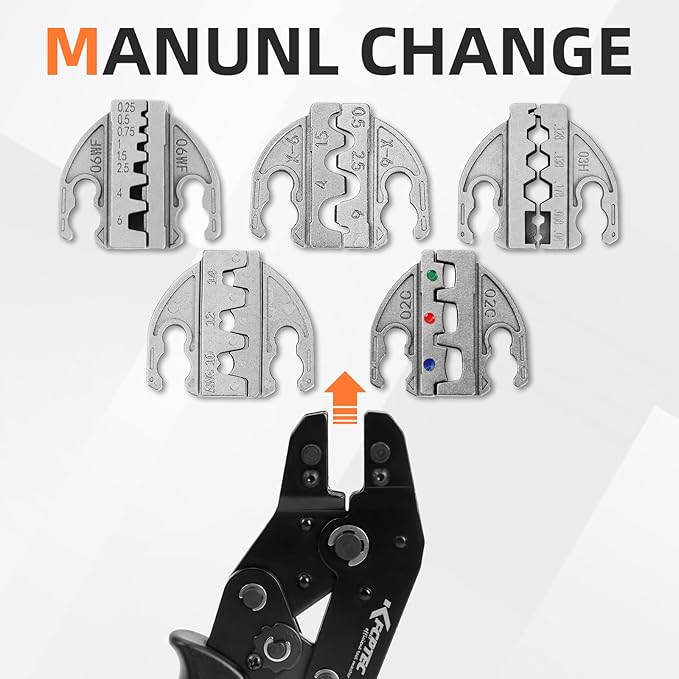 KF CPTEC 6PCS Multi-functional Wire Crimping Tool with Quick-Change Jaws for Spade, Insulated & Non-insulated Terminals, Ferrules, Solar Connectors, Coaxial Cables for Pro Electrical Repairs