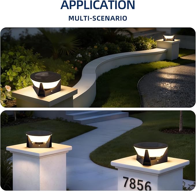 11" Solar Post Lights, IP54 Waterproof Outdoor Lamp Post Light, 3000K Pillar Lights Outdoor, Dusk to Dawn Solar Column Light, Modern Pillar Lighting for Patio Posts Fence Gate Garden Entrance