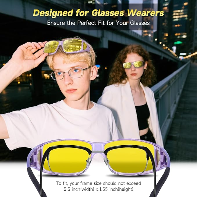 Night Driving Glasses Night Vision Glasses Fit Over Glasses Polarized Anti-Glare UV400 Gift for Men Women