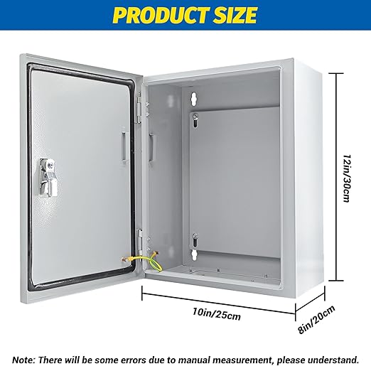 Electrical Box 12 x 10 x 8'' Steel Electrical Junction Box，NEMA 4X Steel Enclosure Box，Indoor&Outdoor Electrical Box Waterproof & Dustproof，Wall Mounted Universal，with Lock & Mounting Plate