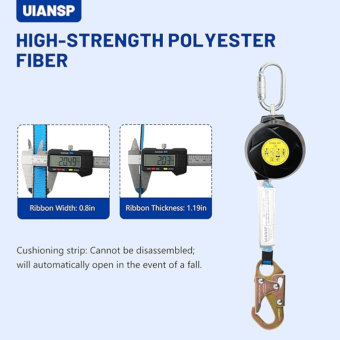 11FT Self Retracting Lifeline Fall Protection Retractable Safety Lanyard Rectracting Lifeline Personal Fall Arrest Protection ANSI Self Retractable Gear for Roofing Construction(Small Hook)