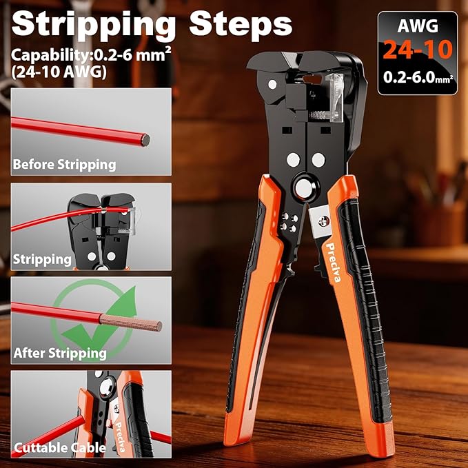 Preciva Crimping Tool for Insulated Terminals Wire Connectors, AWG20-10 Ratchet Crimper with Automatic Wire Stripper and 380 Pcs Insulated Terminals Connectors