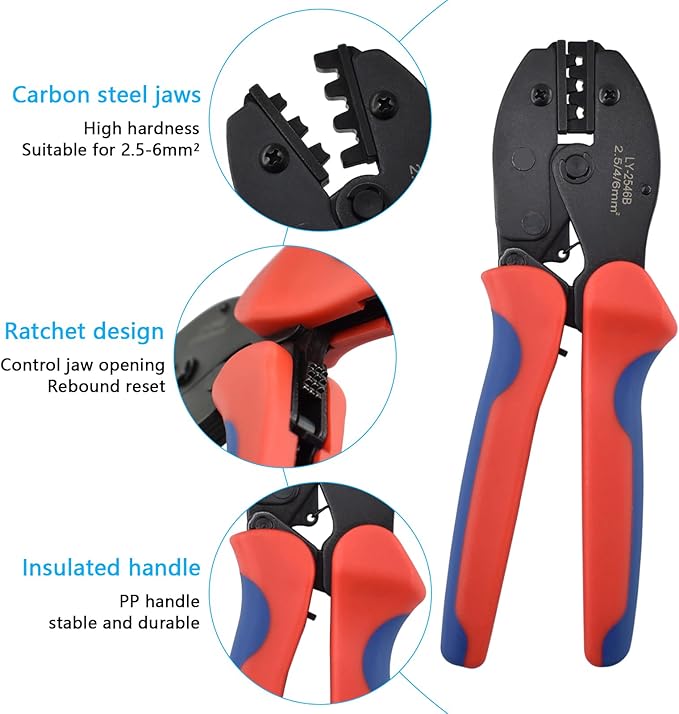 Heavy Duty Solar Cable Crimping Tool Kit, 6 Pairs Solar Panel Connectors, 1Pcs Solar Cable Crimper,1Pcs straight and Cross Spanner Wrenches, Solar Wire Crimping Tool for PV Cable Installation