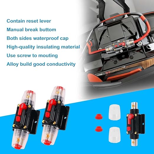 150 Amp Circuit Breaker 12V DC, 2-Pack Resettable Inline Fuse Holder Replacement with Manual Reset for Car Audio Amplifier, Marine Boat Trolling Motor, Auto Sound System Protection 150A Breaker