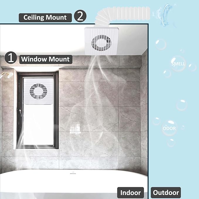 4 Inch Wall-Mounted Exhaust Fan, Small Bathroom Fan, IPX4 55CFM Window Extractor Fan w/with Anti-backflow Check for Toilet, Office, Kitchen
