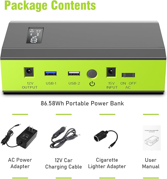 ZeroKor Portable Power Bank with AC Outlet, 65W External Battery Pack 23400mAh Portable Laptop Charger Portable Power Source Backup for Outdoor Tent Camping Home Office Smart Devices -Green