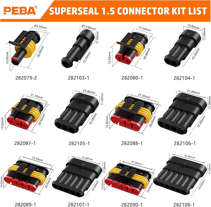 PEBA Waterproof Automotive Electrical Connectors Kit, Automotive Male/Female 1/2/3/4/5/6-Pin and Ratchet Crimping Tool AWG22-14, Ideal for Cars, Motorcycles & Boats | Wire Stripper, Pin Removal Tool