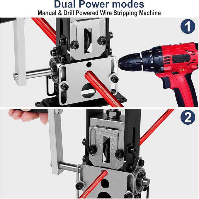 Manual Wire Stripper Machine, 0.06''-0.98'' Scrap Copper Wire Stripping Machine with Hand Crank or Drill Powered, Copper Wire Peeler Machine, Portable Aluminum Frame Wire Peeler
