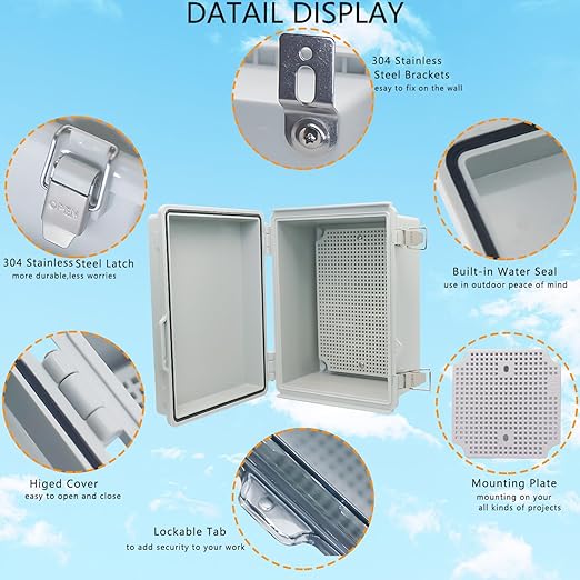 Electrical Box, Outdoor Waterproof Box IP67 Junction Box with Mounting Plate,ABS Plastic Project Box Power Cord Enclosure Grey 8.7" Dx6.7 Wx4.3 H