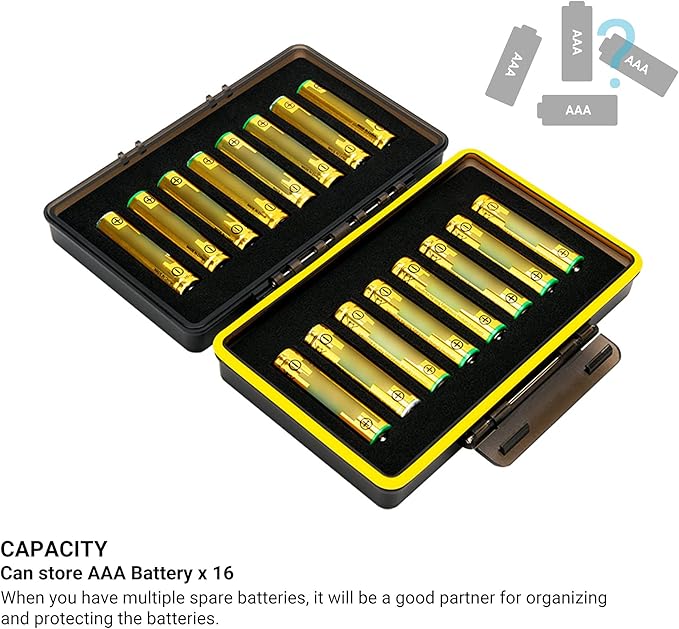 JJC 16 Slot AAA Battery Case, Shockproof & Water-Resistant Storage Box Holder Organizer