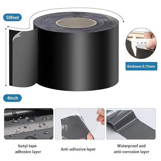 Butyl Joist Deck Tape 4"×50,1 Pack Weather-Resistant Deck Joist Tape Waterproof Flashing Tape, Self-Adhesive Joist Tape Decking for Wood Decks Joist Beams Roof