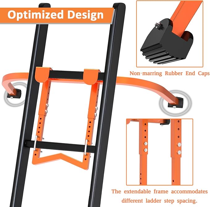 Ladder Stabilizer, Heavy Duty Steel Ladder Stabilizer with Wing Span/Wall Extension Accessory, Secure and Stable Ladder Standoff Arms for Roof Gutter with Anti-Slip Rubber Feet & Tool Tray