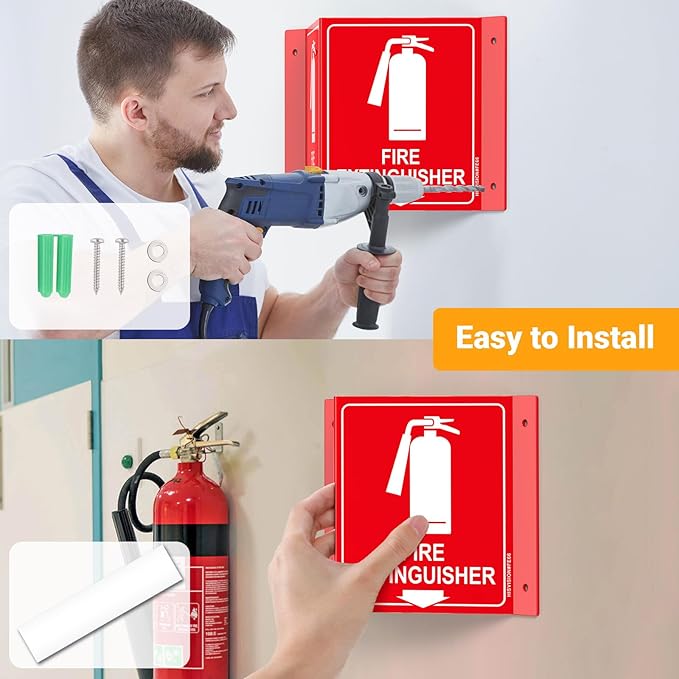 Fire Extinguisher Sign with Down Arrow, 4 Pack - 8" x6 " Acrylic, Includes Matching Screws, Use for Home Office/Business, UV Protected, Fade/Weather Resistant, Indoor/Outdoor Use, Easy to Install