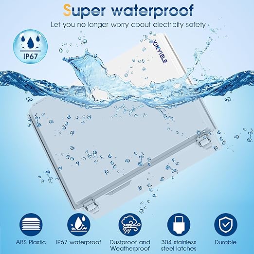 Waterproof Outdoor Project ABS Plastic Junction Box IP67 Weatherproof Dustproof Enclosure with Hinged Cover, Mounting Plate,Wall Brackets for Power Project (15.7"x11.8"x7.1")