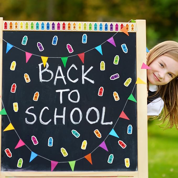 JarThenaAMCS 2400Pcs Back to School Mini Sticker Small Crayon Paper Decals Colorful Self-Adhesive Stickers for Classroom Envelopes Scrapbook Gifts DIY Supplies, 0.3 x 0.7 in
