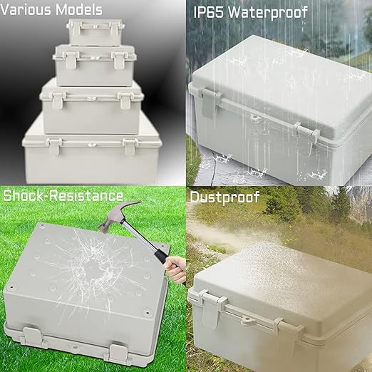 Zulkit 2pcs Junction Box ABS Plastic Dustproof Waterproof IP65 Electrical Boxes Hinged Shell Outdoor Universal Project Enclosure with 2 Cable Glands 5.9 x 5.9 x 3.5 inch (150x150x90 mm)