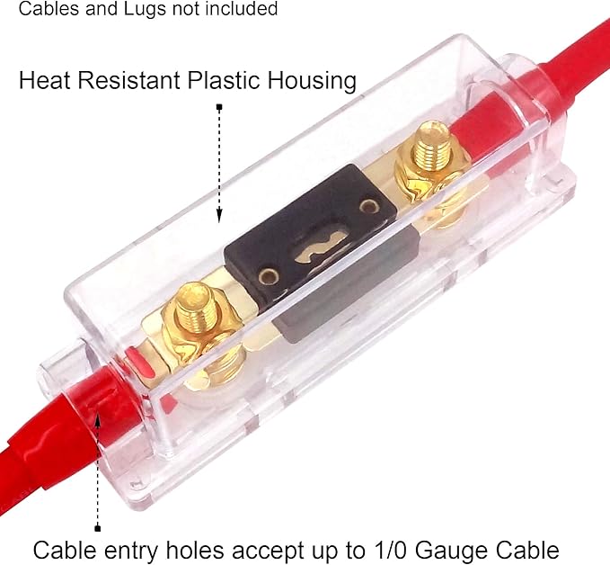 in-Line ANL Fuse Holder 0/2/4 Gauge AWG with 250Amp ANL Fuse Gold-Plated (2 Pack)