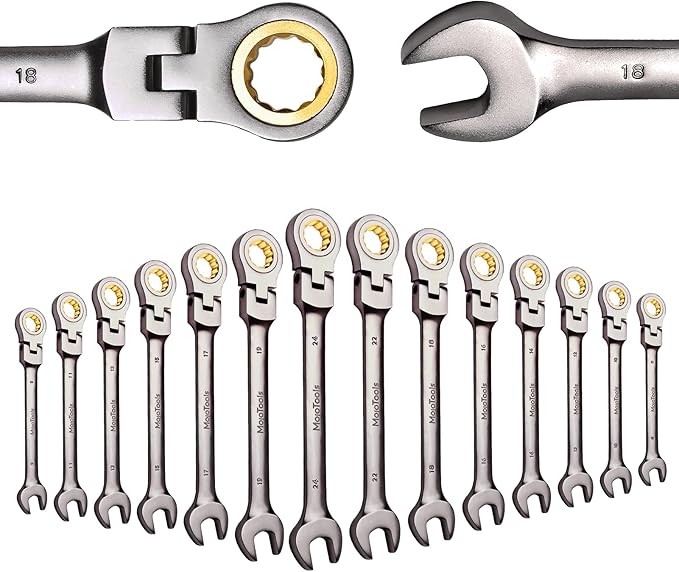 10mm Flex-Head Ratcheting Combination Wrench, 72-Tooth, Chrome Vanadium Steel, Professional Automotive & Mechanic Tools, High-Torque, Ergonomic Hand Tools, SAE, 12-Point Box-End