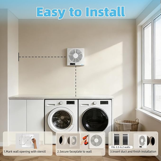 2PCS 8" Room to Room Fan with Remote, 320 CFM Room to Room Air Transfer Fan, 10 Speeds Quiet DC Motor Through Wall Fan & Exhaust Vent for Bedroom, Laundry, Kitchen, Garage, ETL Certified
