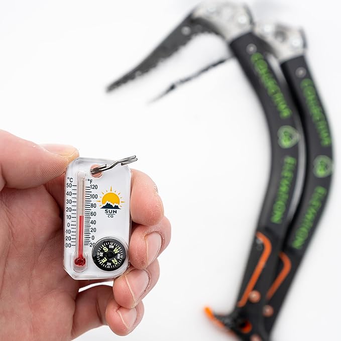 Sun Company Therm-o-Compass | Multi-Functional Zipper Pull Compass & Thermometer with Wind Chill Chart | Ideal for Camping, Hiking, and Outdoor Navigation