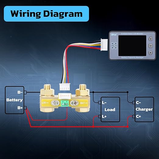 DROK Battery Coulometer, DC 8-100V 500A Split Type Multi Tester 12V 24V 36V 48V 60V Coulometer Watt Meter, Capacity Percentage Time Power Voltmeter Ampmeter for RV Solar Panel Golf Cart Car Audio