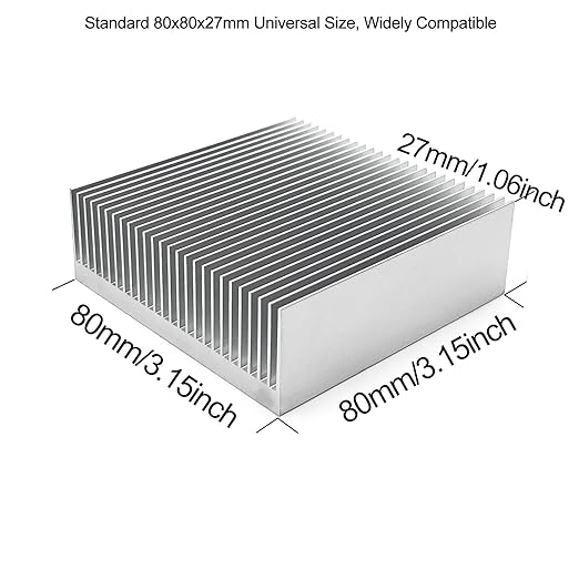 80mm Aluminum Heat Sink 80x80x27mm /3.15"x3.15"x1.06" Large Heatsink Sync Circuit Board Cooler 26 Fins for Routers PCHs ICS Amplifiers Transistors Voltage Regulators DIY Electronics Cooling