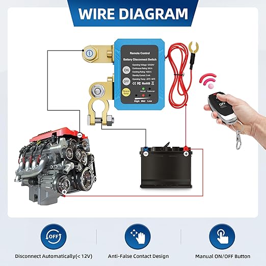12V 240A Remote Battery Disconnect Switch Kill Switch Automatic Power Shut Off Switch Remote Control Switch for Auto Car Truck Boat