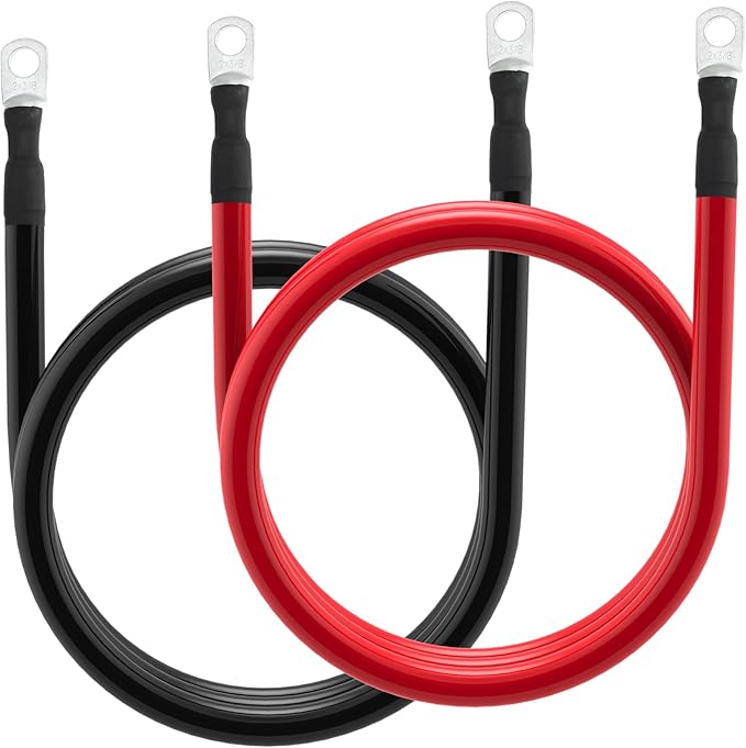 2 AWG Battery Cable 2AWG Gauge Battery Inverter Cables for Automotive Solar Marine Boat RV Car Motorcycle (2 AWG, 5FT, 3/8")